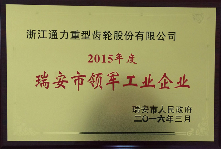 浙江8868体育被授予2015年度瑞安市领军型企业